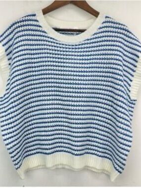 Knit Mix Striped Knit Sleeveless Sweater - Blue & White
